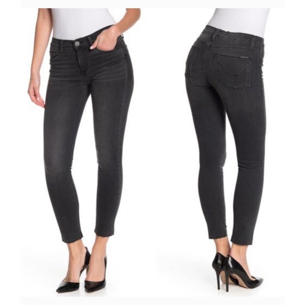 Hudson Natalie Super Skinny Mid Rise Raw Hem Jeans Black Stretchy 29 NWOT - Picture 3 of 12